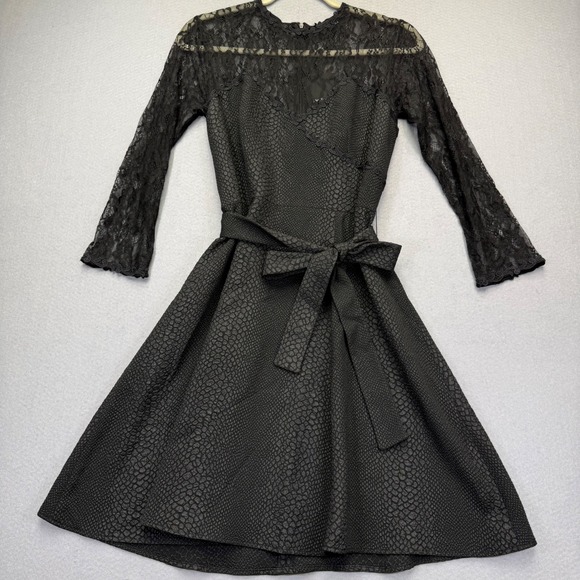 The Kooples Dresses & Skirts - The Kooples Black Snakeskin Lace Fit Flare Dress FR1635 BLA01 Size 3 L